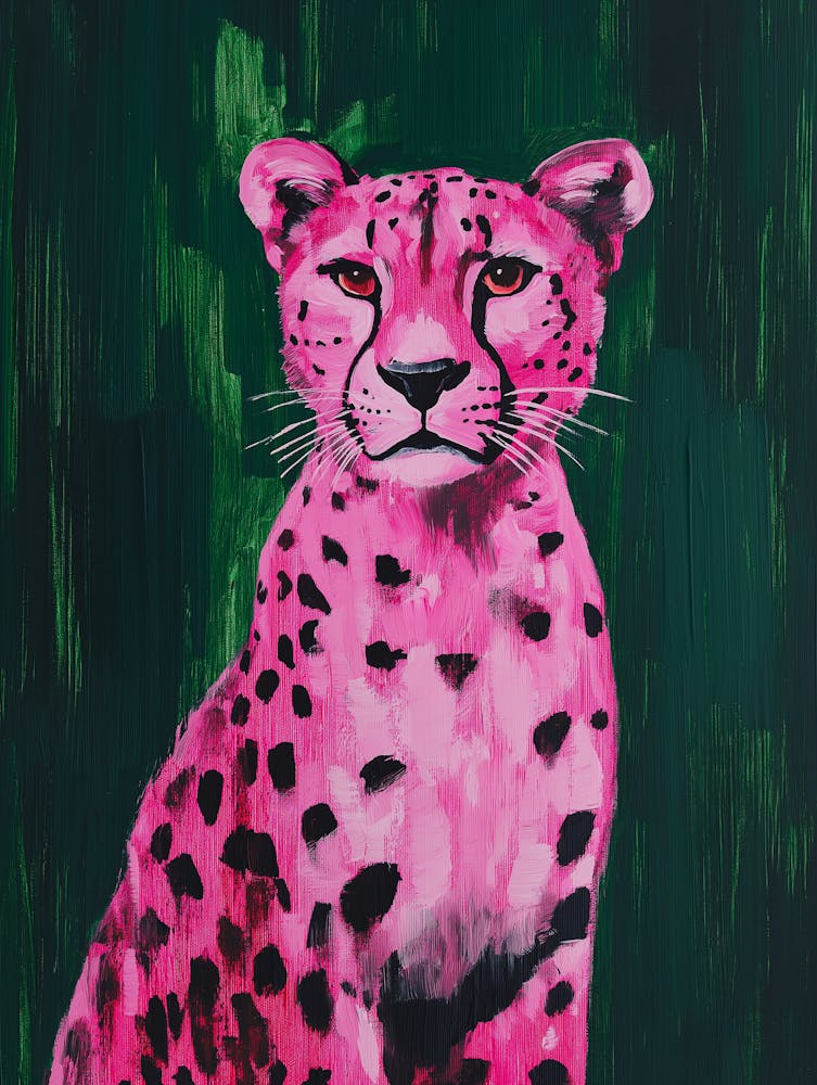 Pink Cheetah, Animal, Contemporary Art For Maximalist Style Home