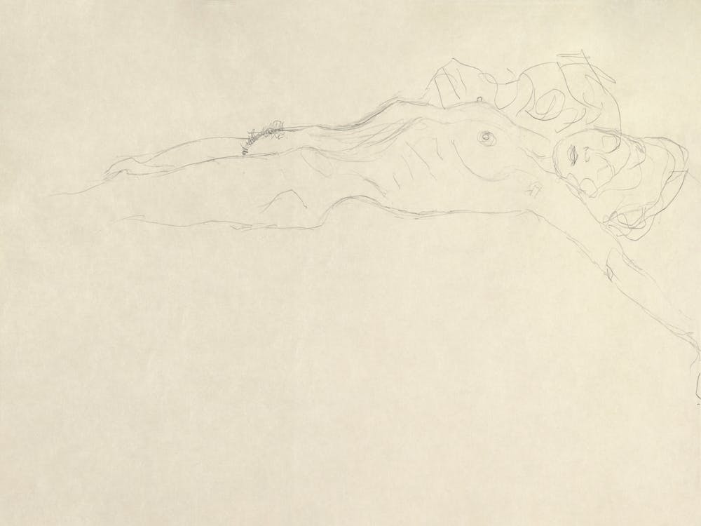 Reclining Nude With Outstretched Left Arm, Gustav Klimt