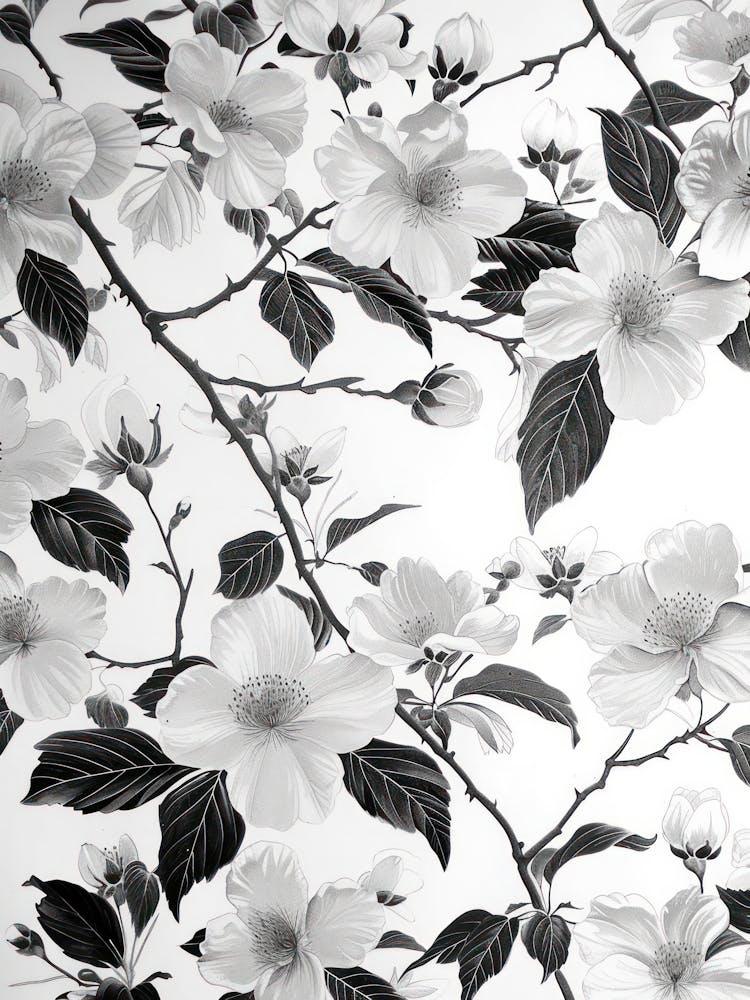 Great Japan Hokusai Monochrome Flowers 1316
