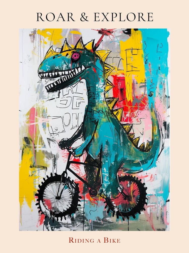 Abstract Dinosaur Riding A Bike Painting 4 Poster