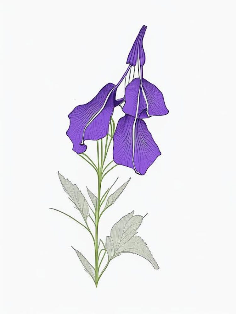 Canterbury Bell Floral Minimal Line Drawing 1 Flower
