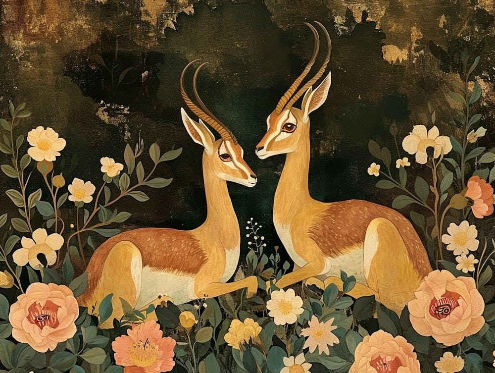 Floral Animal Illustration Gazelle 2