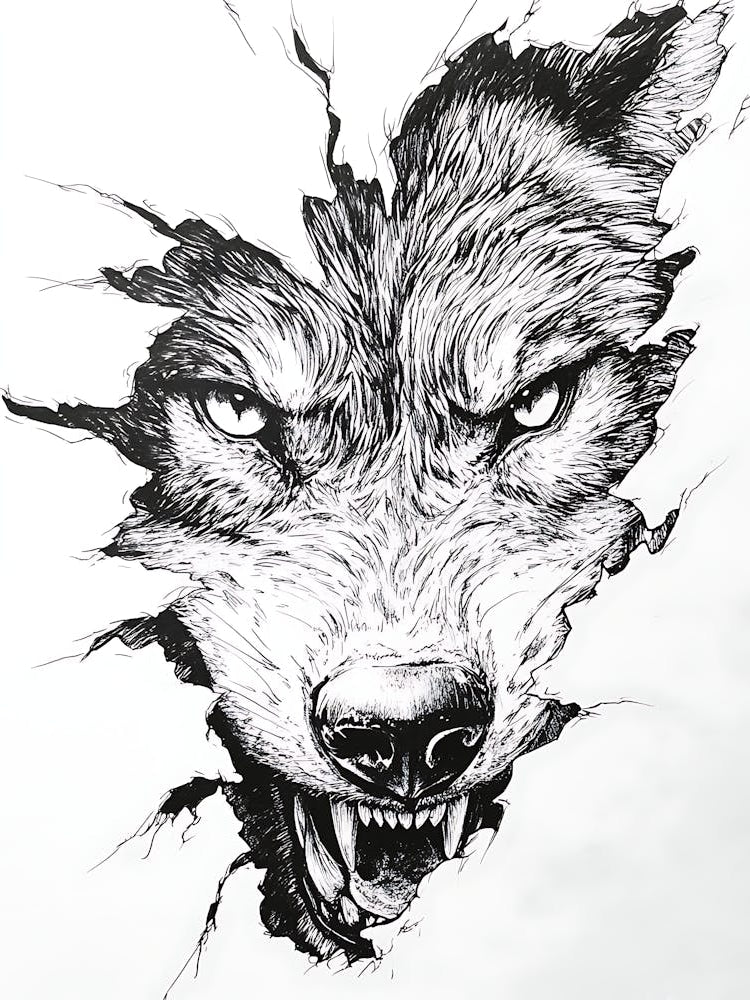 Angry Wolf Watching from Wall Hole 8