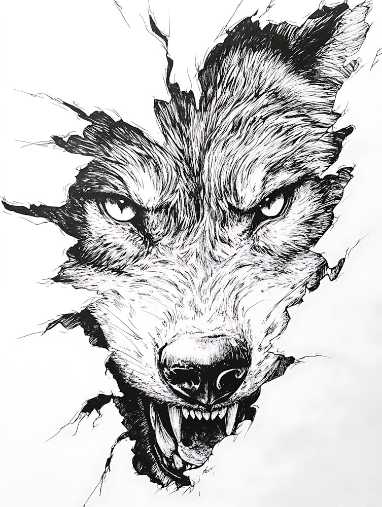 Angry Wolf Watching from Wall Hole 8