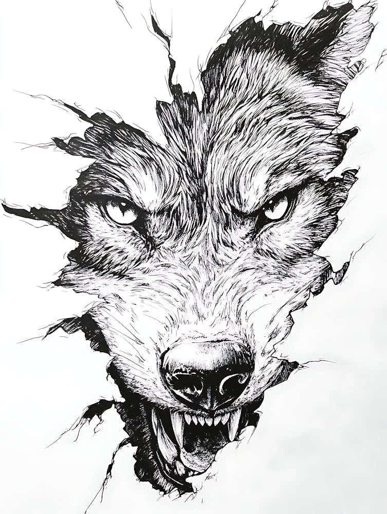 Angry Wolf Watching from Wall Hole 8