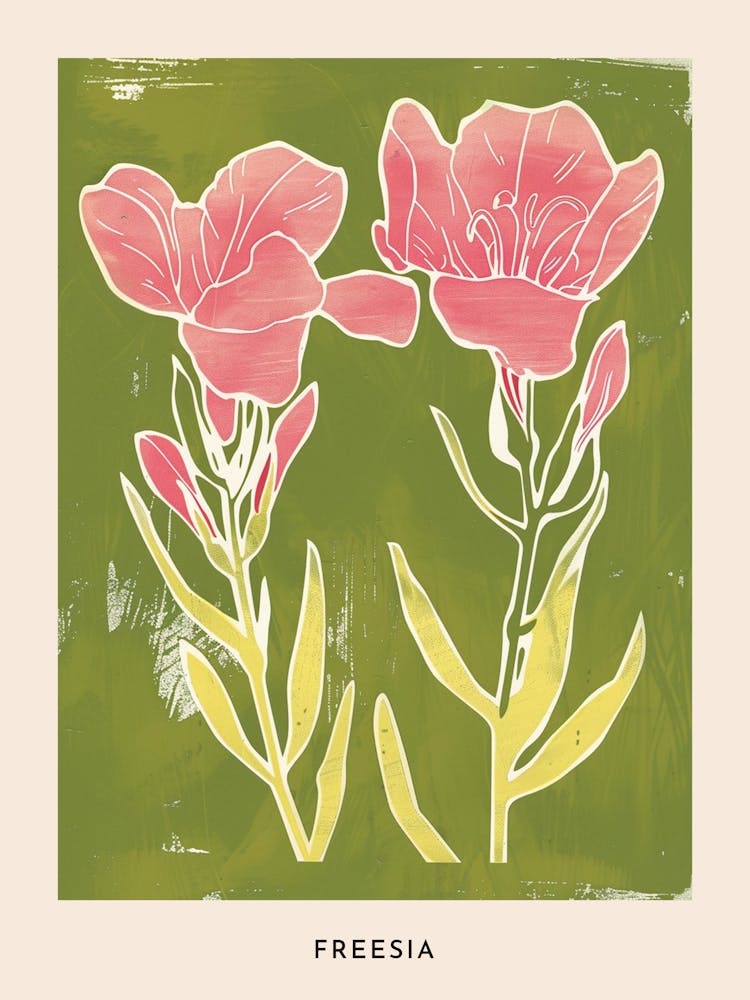 Pink & Green Freesia 3 Flower Poster