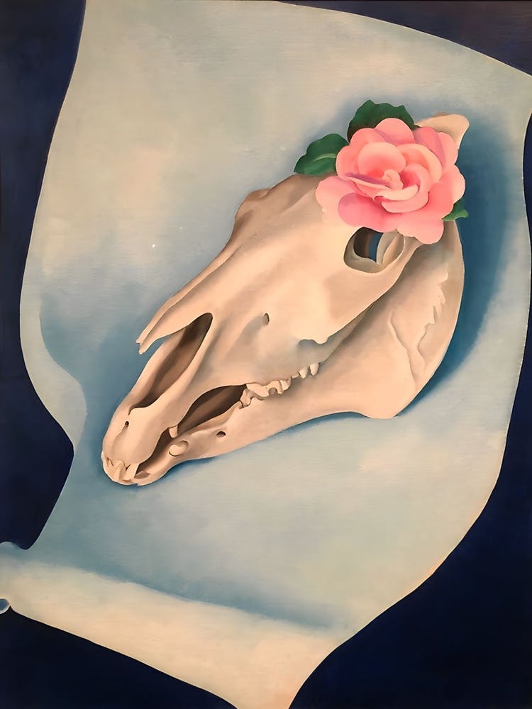 Georgia O'Keeffe - Horse's Skull with Pink Rose