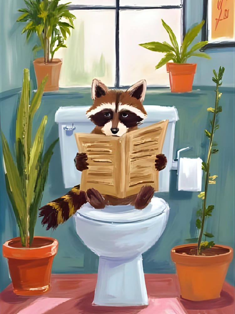 Raccoon On Toilet