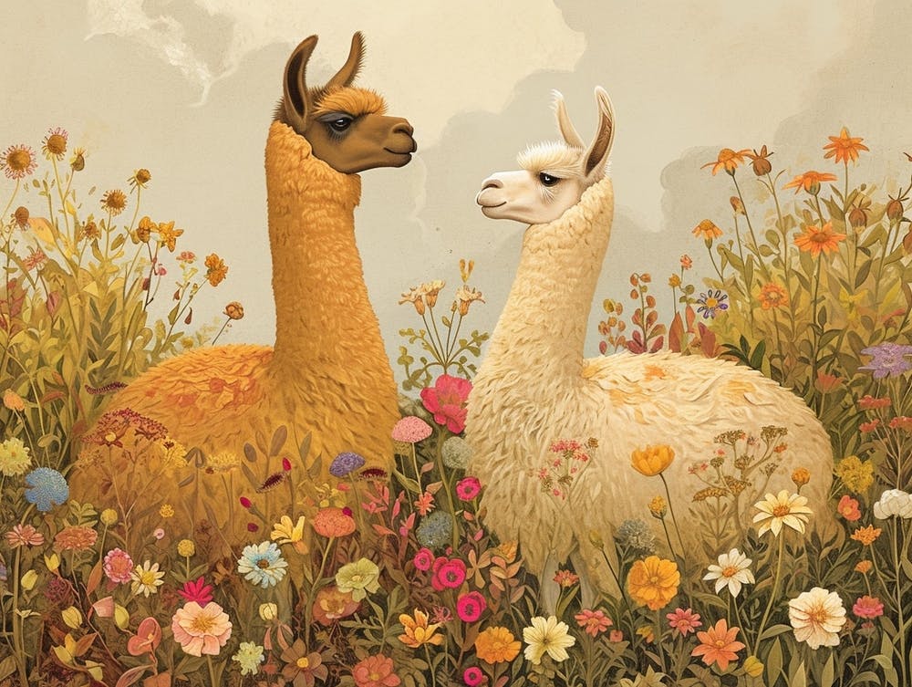 Floral Animal Illustration Llama 4