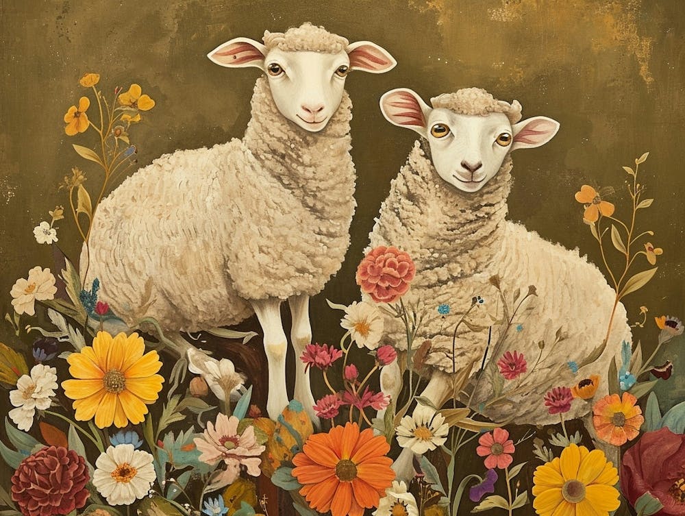 Floral Animal Illustration Sheep 1
