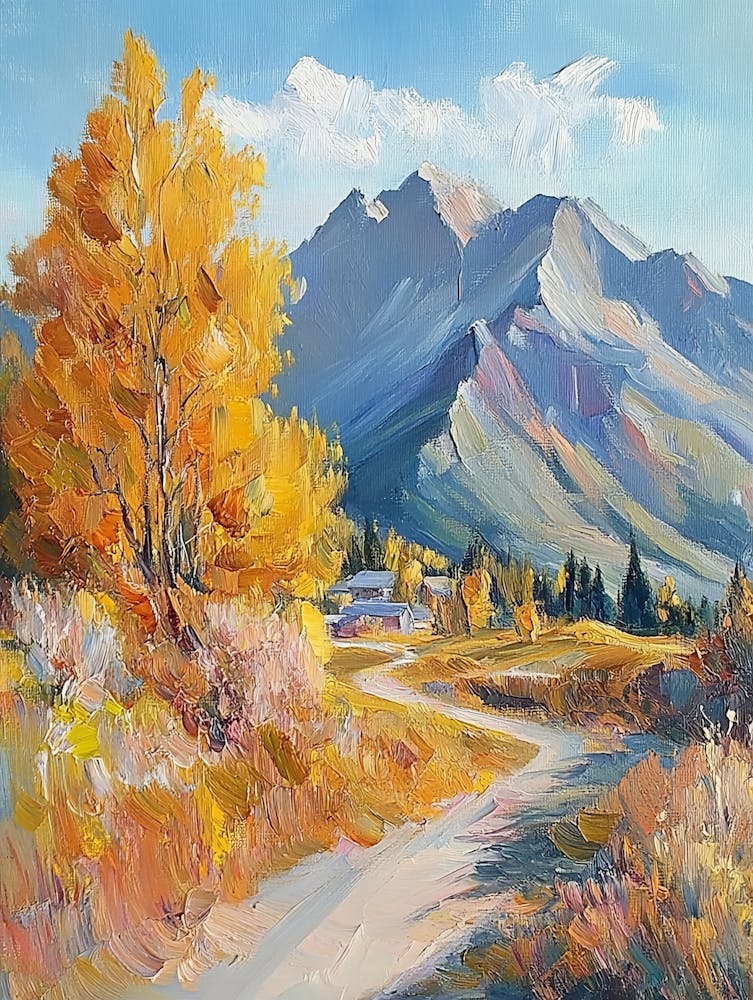 Mountain Oil Painting Landscape, Autumn In The Mountains