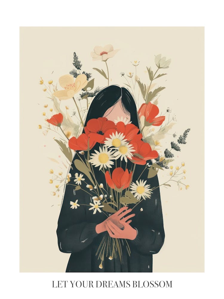 Lass deine Träume erblühen Poster Frühlingsmädchen mit roten Blumen 2