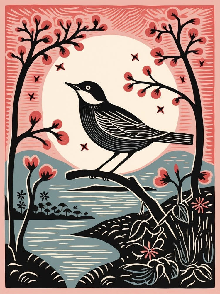 Vintage Bird Linocut Dipper 2