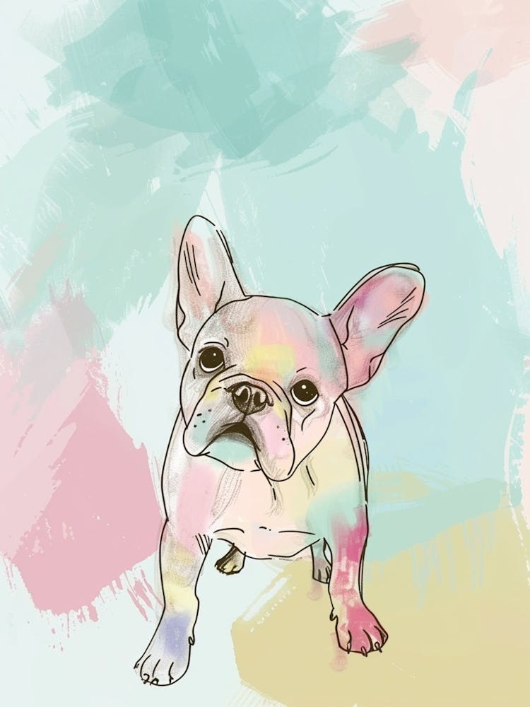 Französische Bulldogge Pastell Linien-Aquarell Illustration 1