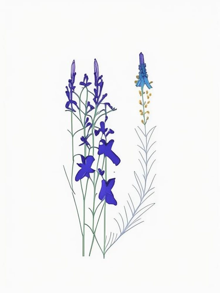 Rittersporn Minimalistische Linienzeichnung 5 Blumen