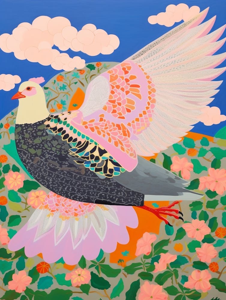 Maximalistisches Vogelgemälde Taube 1