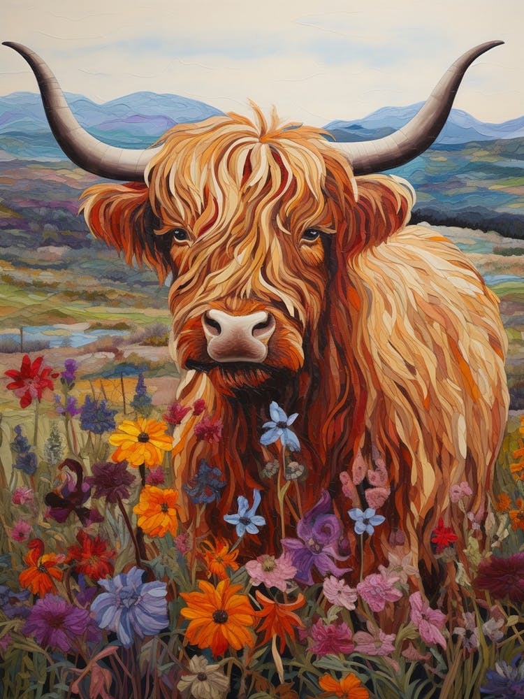 Colourful Highland Cow Portrait 3