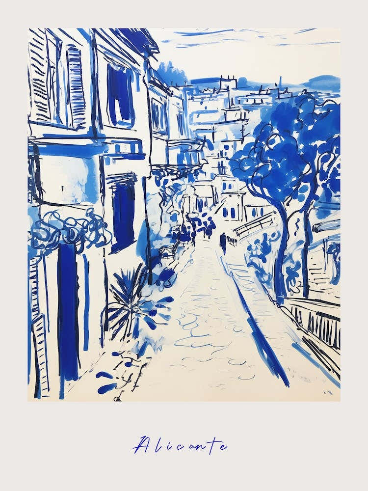 Alicante Spain 3 Mediterranean Blue Drawing Poster
