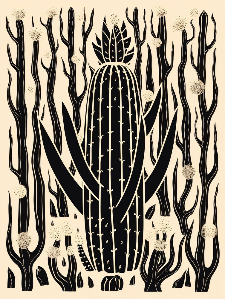 B&W Cactus Illustration Trichocereus Cactus 2