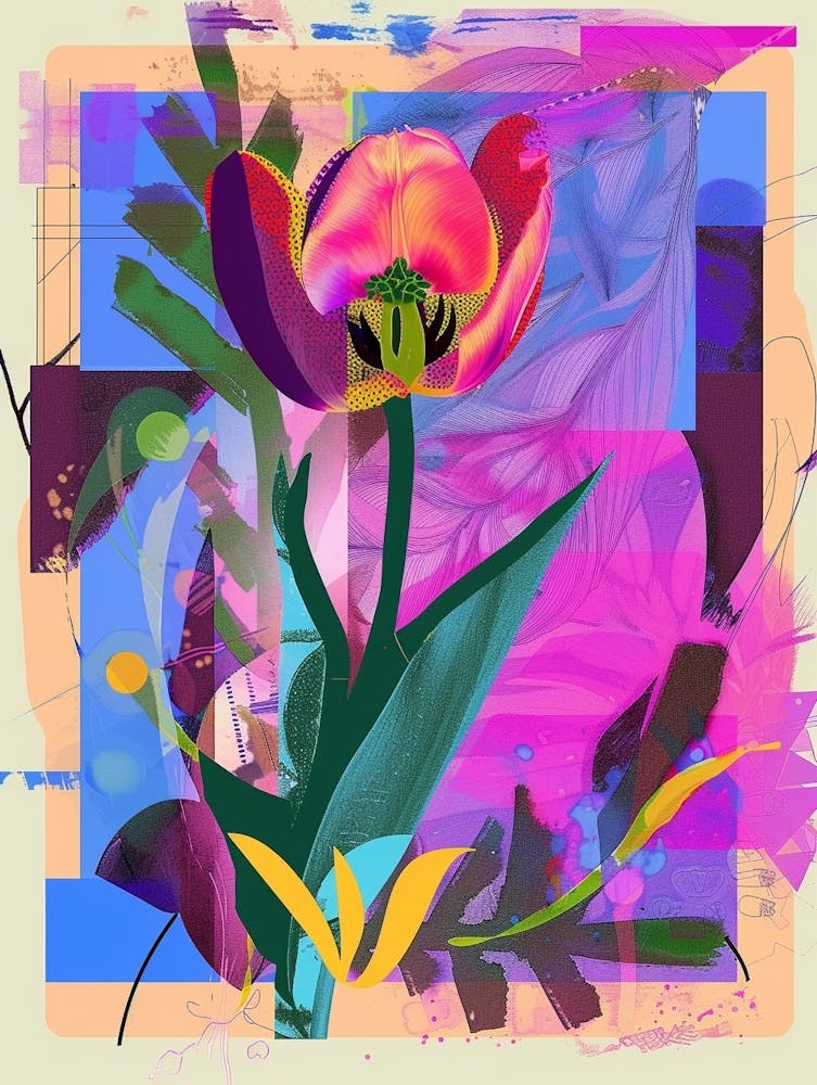 Tulip 1 Neon Flower Collage