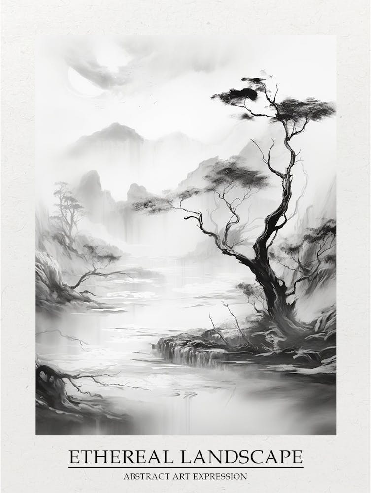 Ethereal Landscape Abstract Black And White 8 Poster