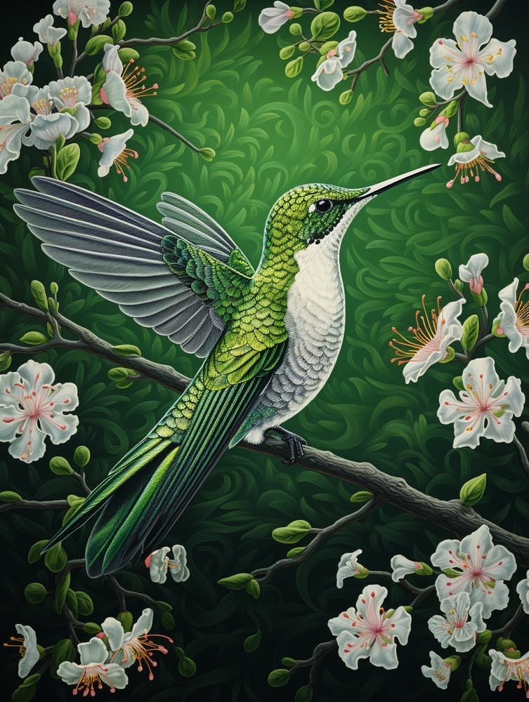 Ohara Koson Inspired Bird Painting Hummingbird 1