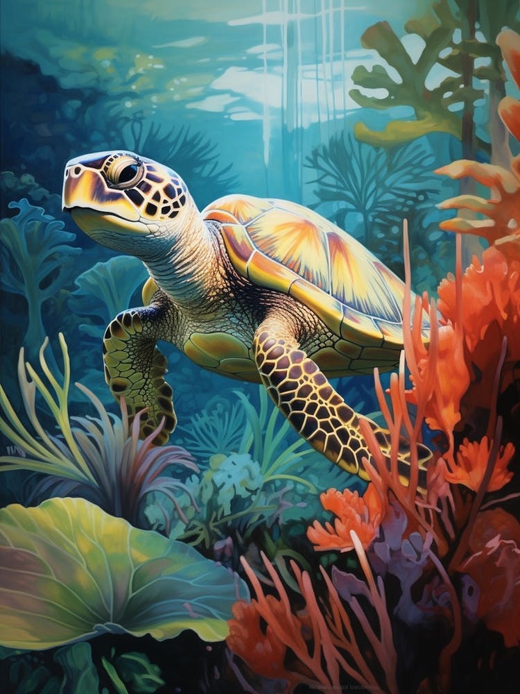 Turtle Swimming With Aquatic Plants 2