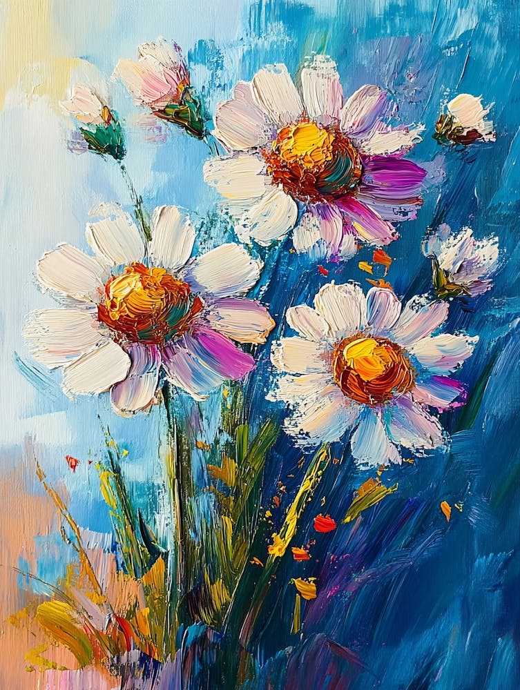 Oil Painting Daisy Flowers 1