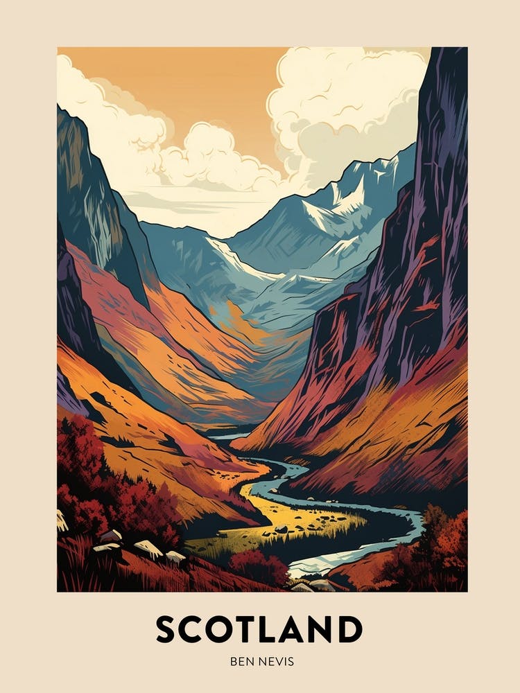 Ben Nevis Scotland 1 Vintage Hiking Travel Poster