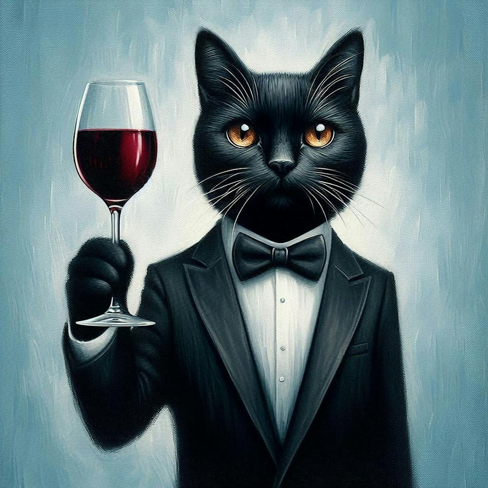 Cat In A Suit holding glass of wine 2