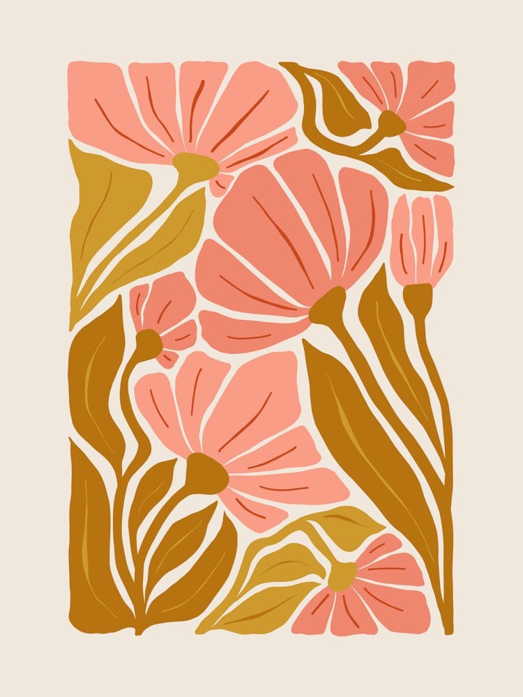 Retro Abstract Floral in Pink Gold