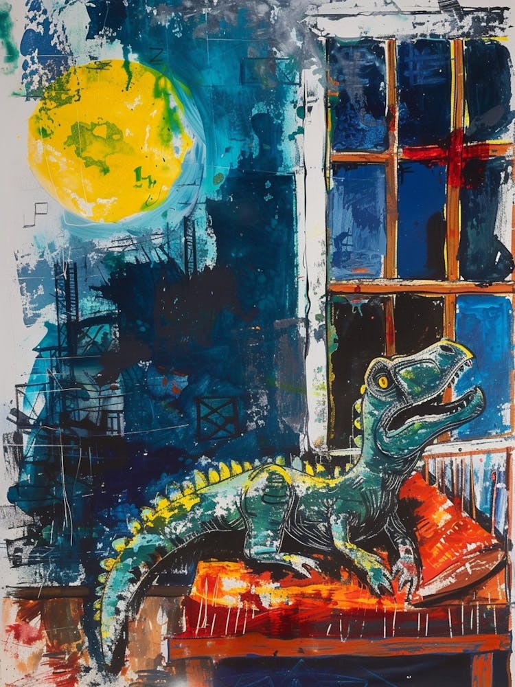 Dinosaur Graffiti Style Brushstroke In Bed