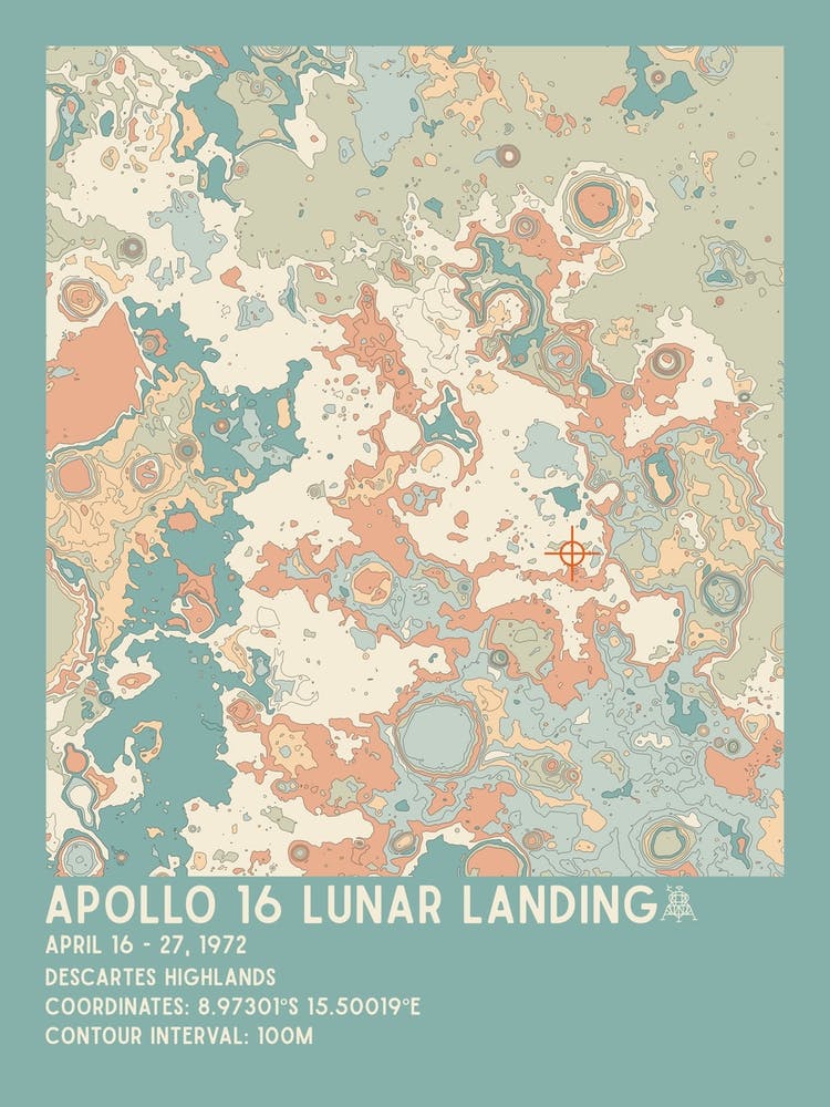Apollo 16 Mondlandestelle Vintage Mondkarte