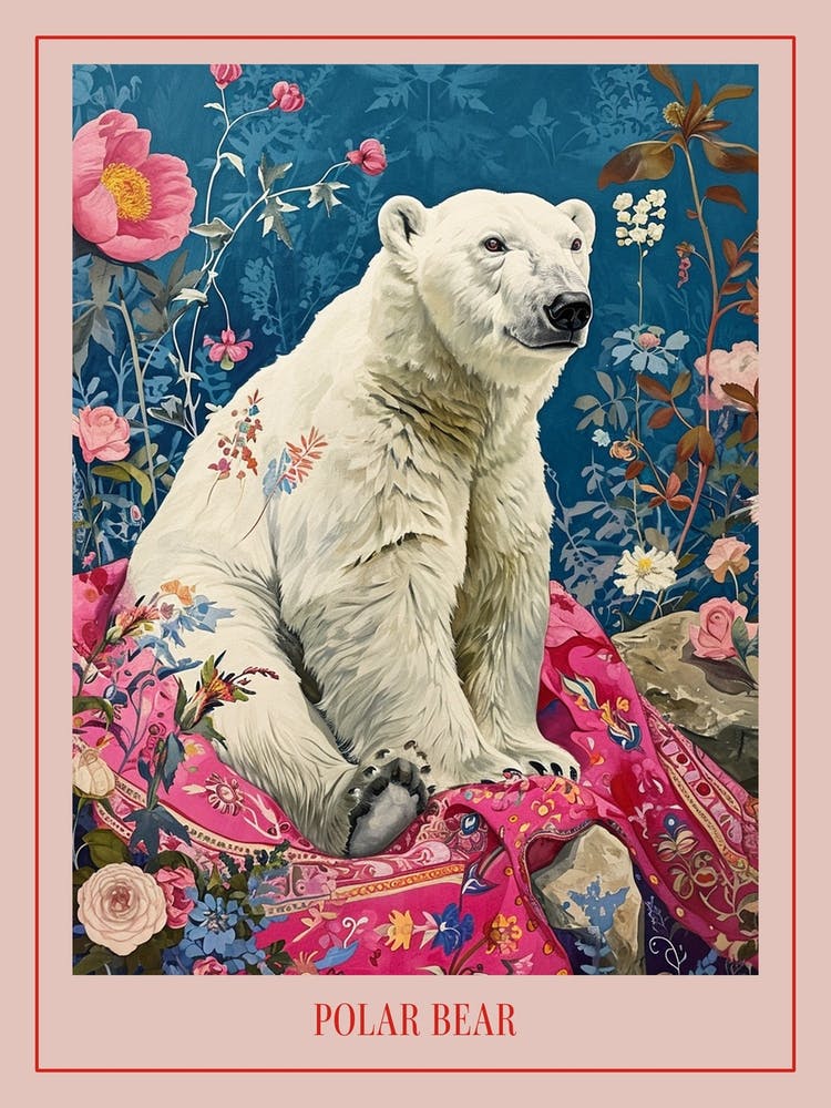 Floral Animal Painting Polar Bear 1 Poster