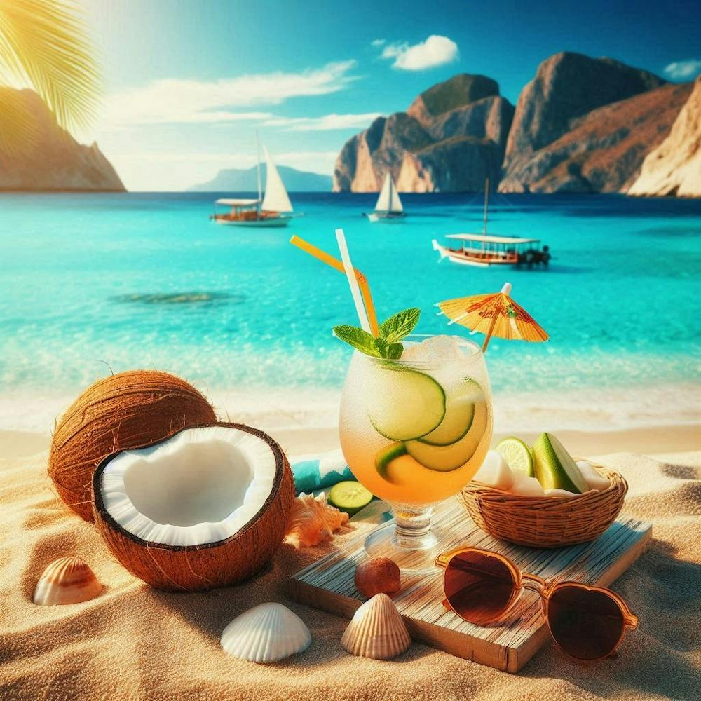 Tropical Beach With Coconut Drink