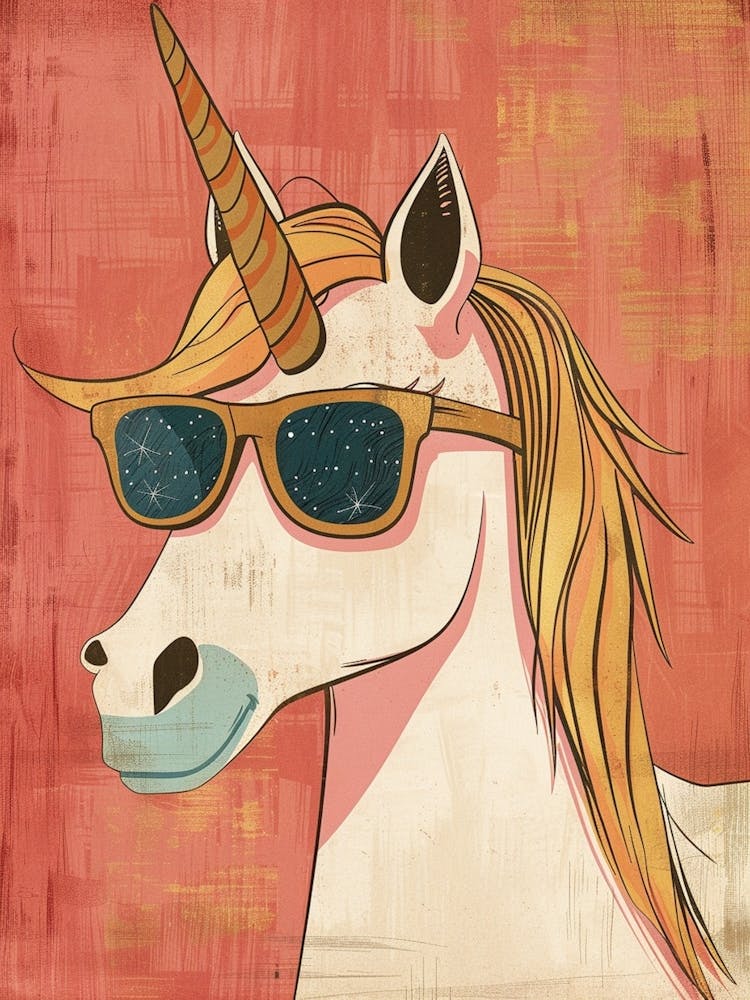 Storybook Style Unicorn With Sunglasses Muted Pastels 1