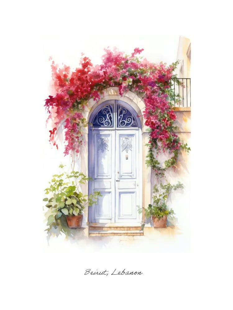 Beirut, Lebanon   Mediterranean Doors Watercolour Painting 3 Poster