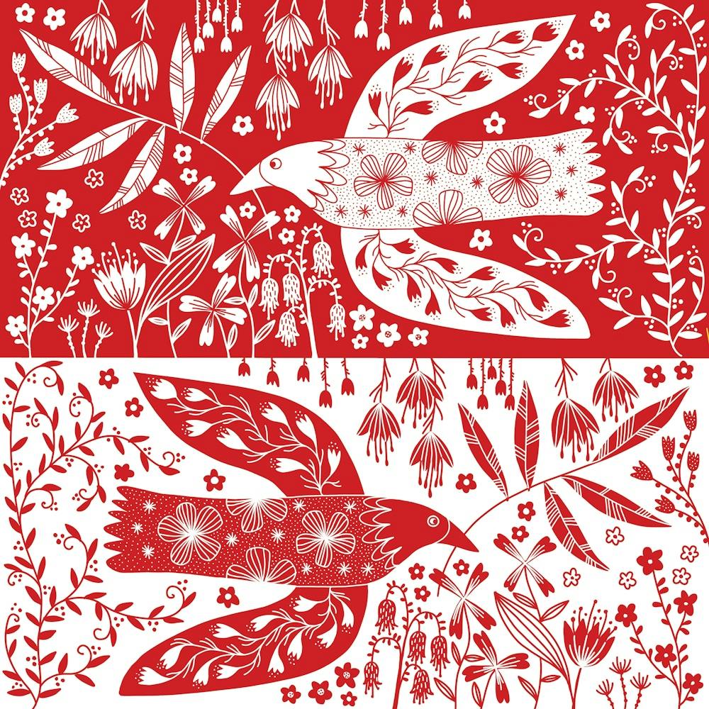 Peace Doves And Flowers Red