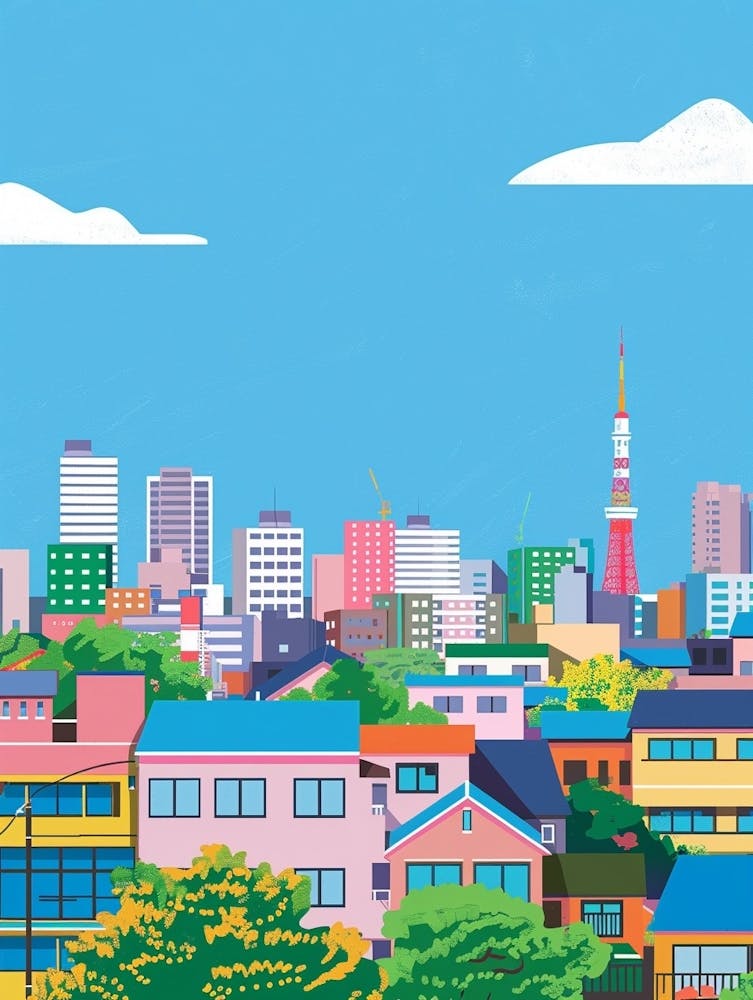Tokyo Japan 4 Colourful Illustration