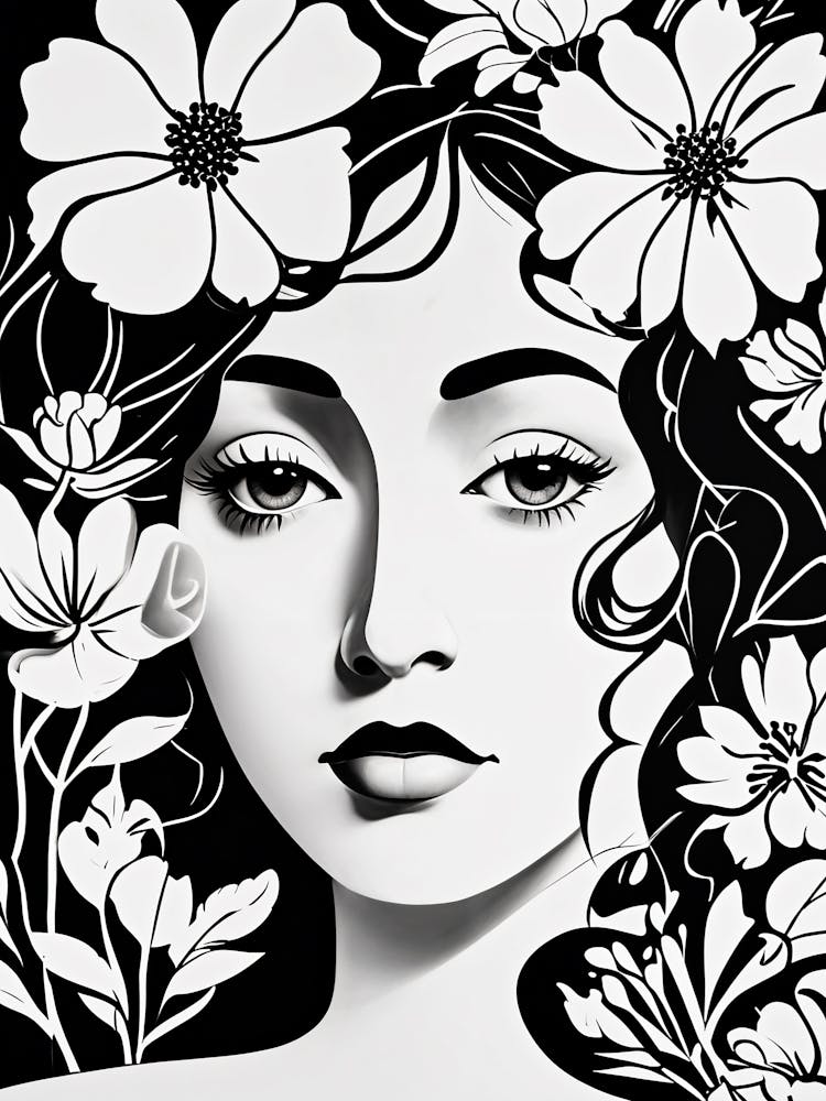 Black And White Floral Woman no2