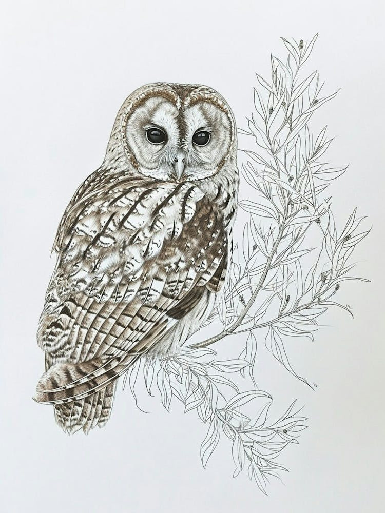 Tawny Owl Marker Drawing 6