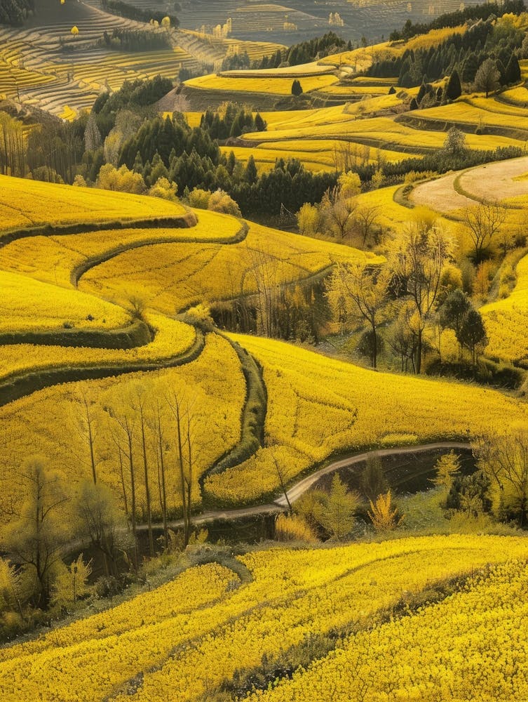 Yellow Rice Fields In China