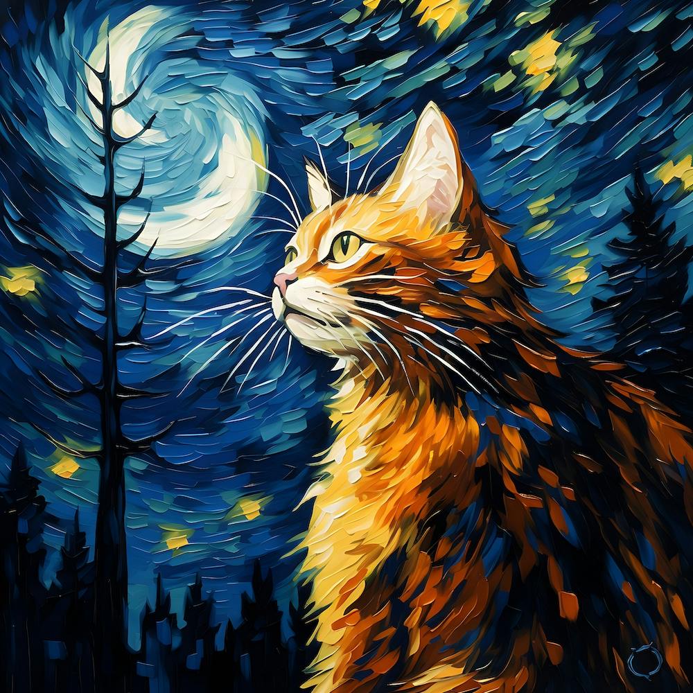 Starry Night, Van Gogh Inspired Cat