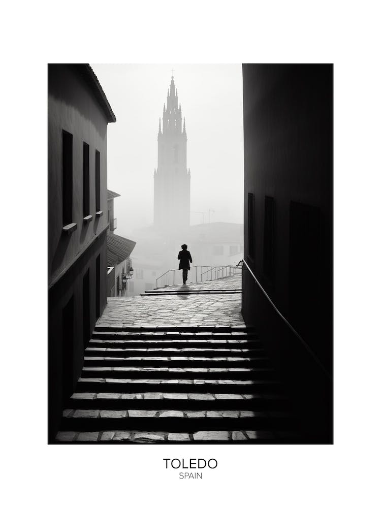 Poster Of Toledo, Spain, Black And White Analogue Photography 1