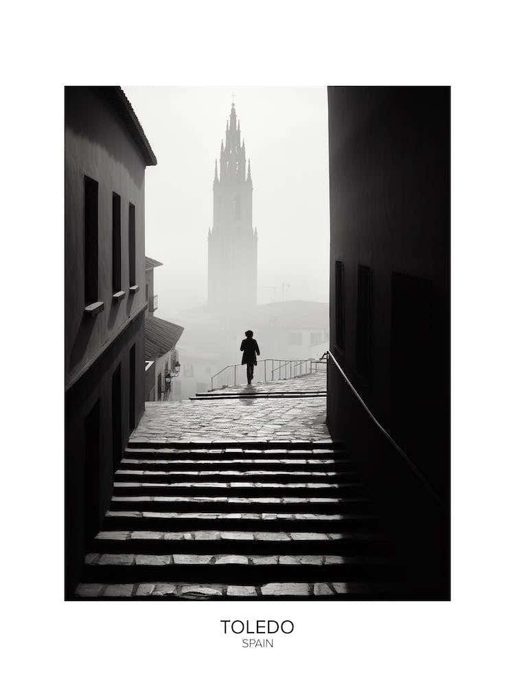 Poster Of Toledo, Spain, Black And White Analogue Photography 1