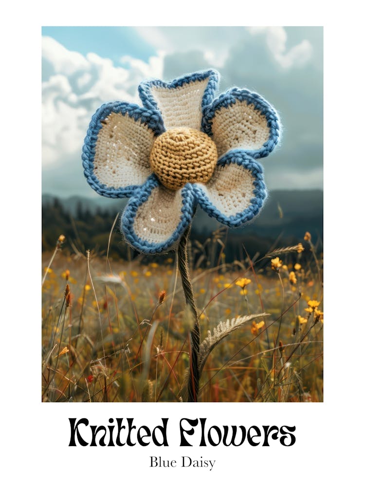 Knitted Flowers Blue Daisy 3