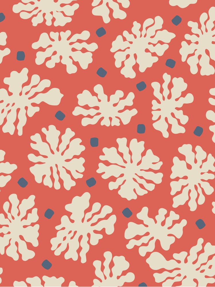 Abstract Pattern Poster – Modern Coral  Wall Art in Red and Beige