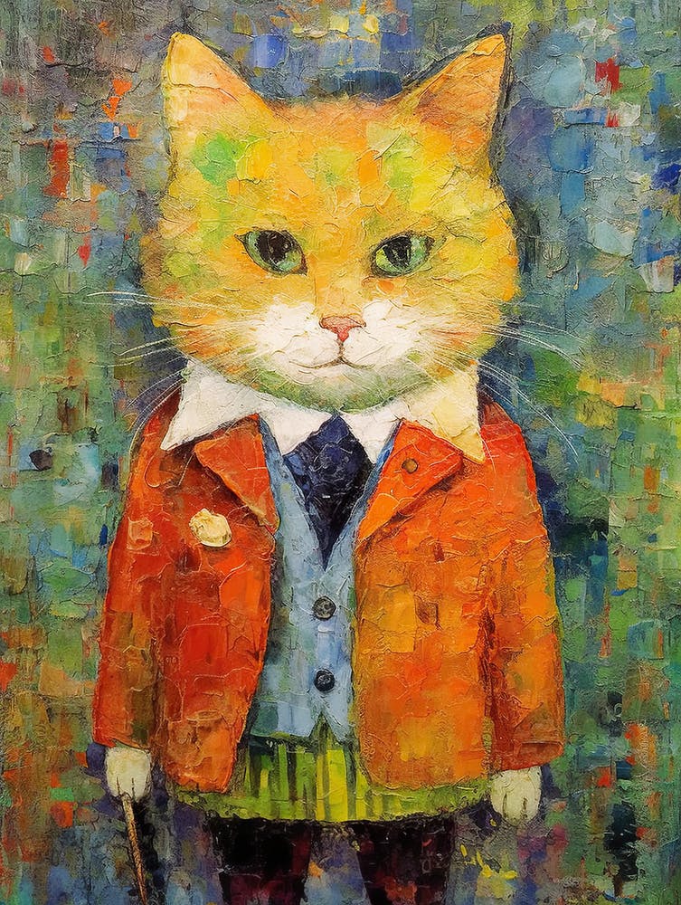 Fashionista Cat Canvas; Oil Painted Glamour