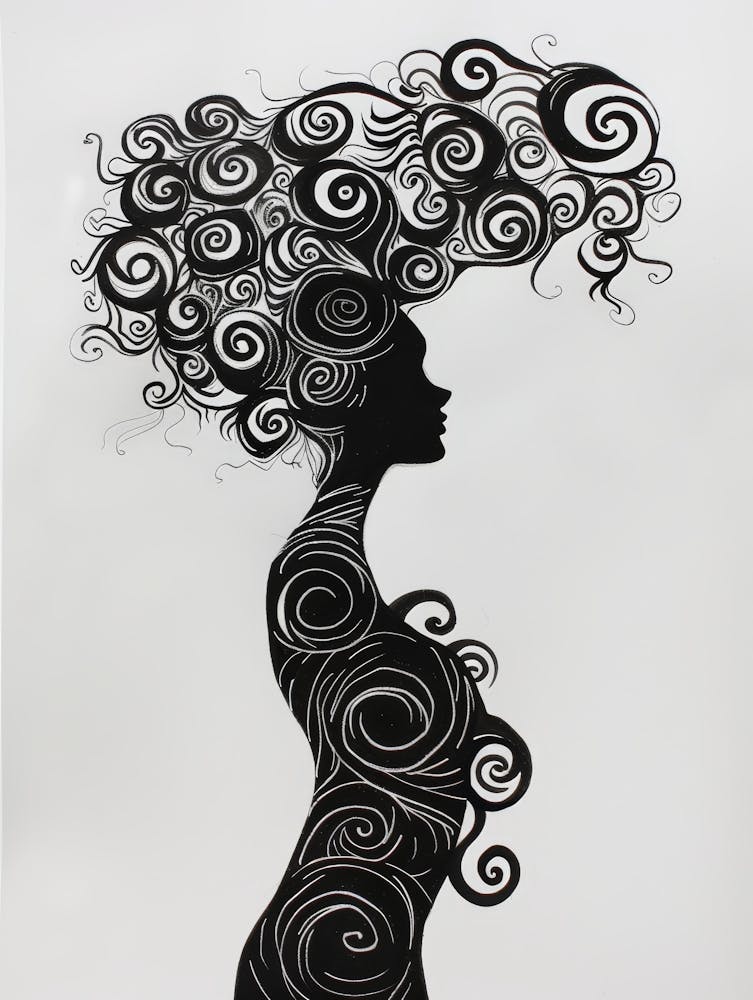 Silhouette Of A Woman With Curls