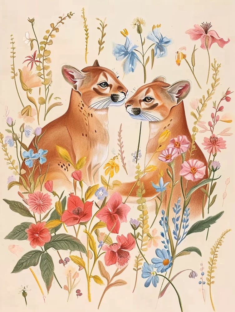 Folksy Floral Animal Drawing Puma 4